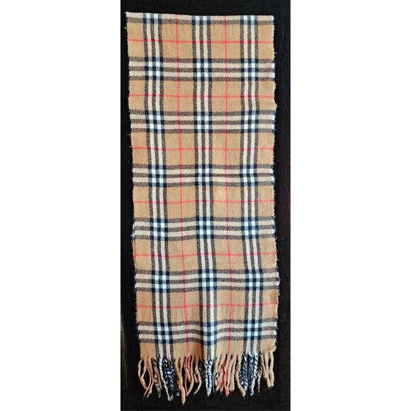 BURBERRYs of London 100% Lambswool BEIGE Scarf Shawl Nova Check Vintage - Picture 5 of 8
